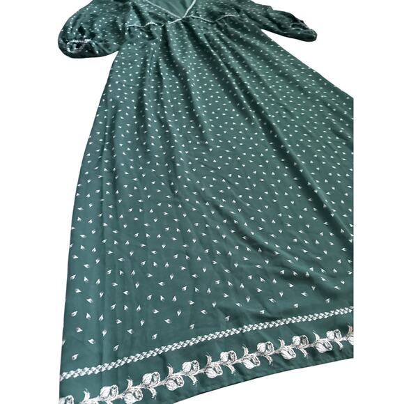 Max Studio VNeck Boho‎ Peasant Puff Sleeve Printed Maxi Dress Pockets Size Large - Picture 6 of 8